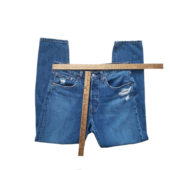 Levi's 501 Skinny Premium Jeans Big "E" Denim Blue Wash Distressed Size 30 hi Ri - Picture 15 of 16